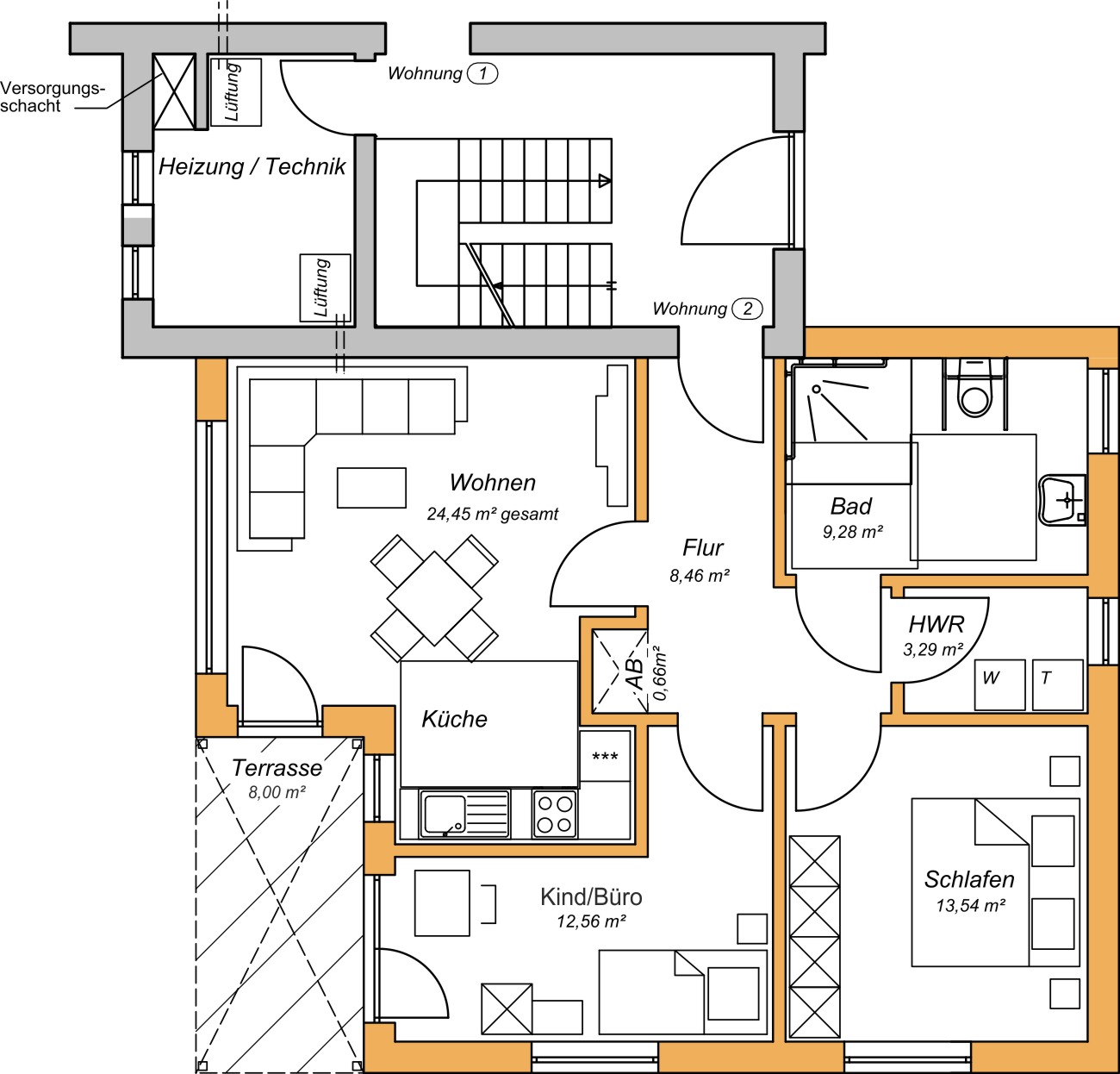 Erdgeschoss – Grundriss Wohnung 2 Erdgeschoss – Grundriss Wohnung 2