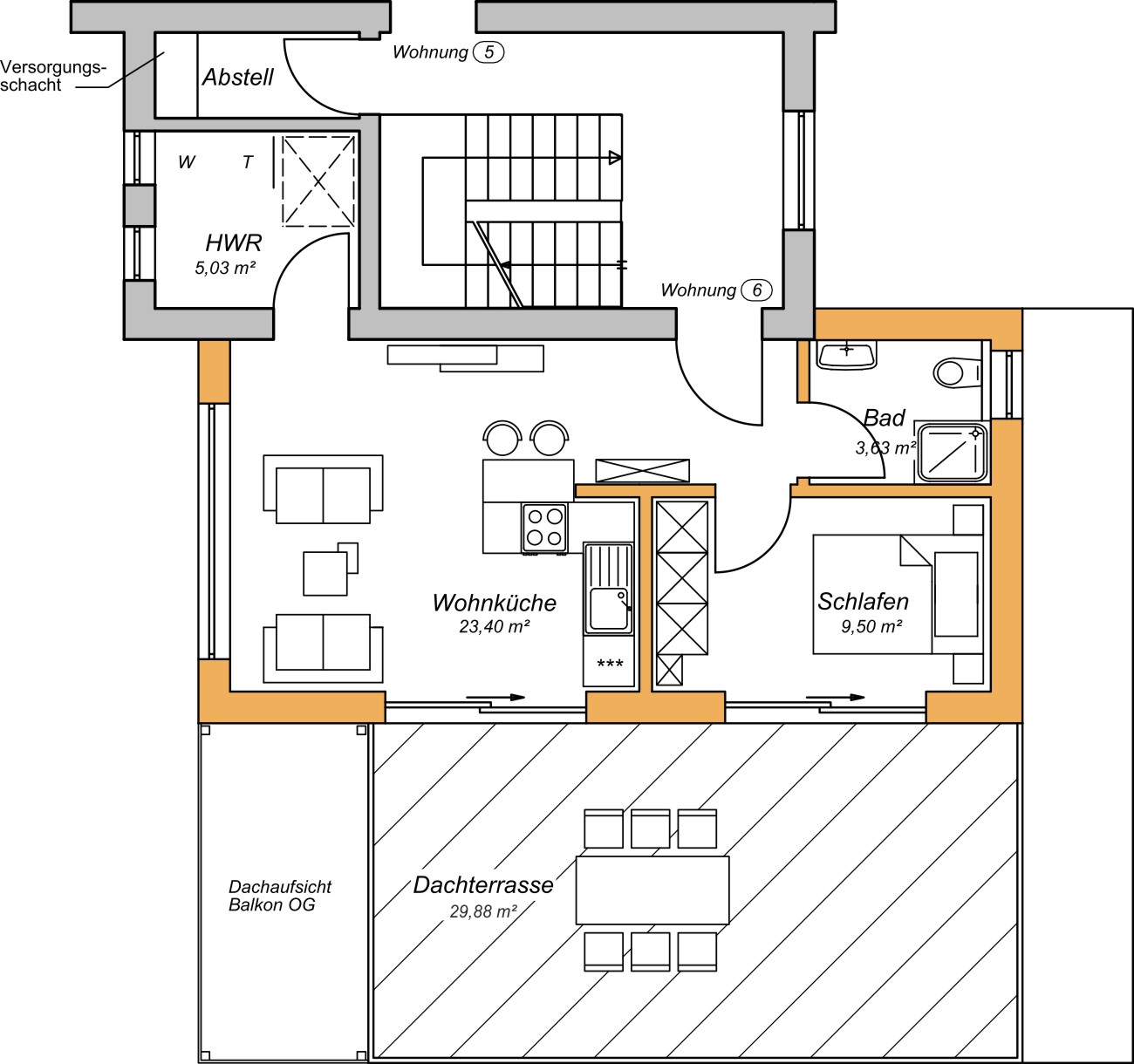 Dachgeschoss – Grundriss Wohnung 6 Dachgeschoss – Grundriss Wohnung 6